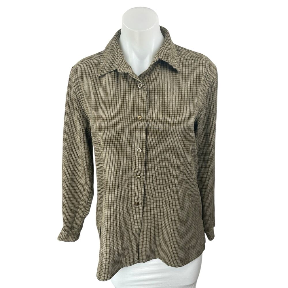 Style & Co Brown Tan Plaid Checkered Long Sleeve Button Down Shirt Top Size S